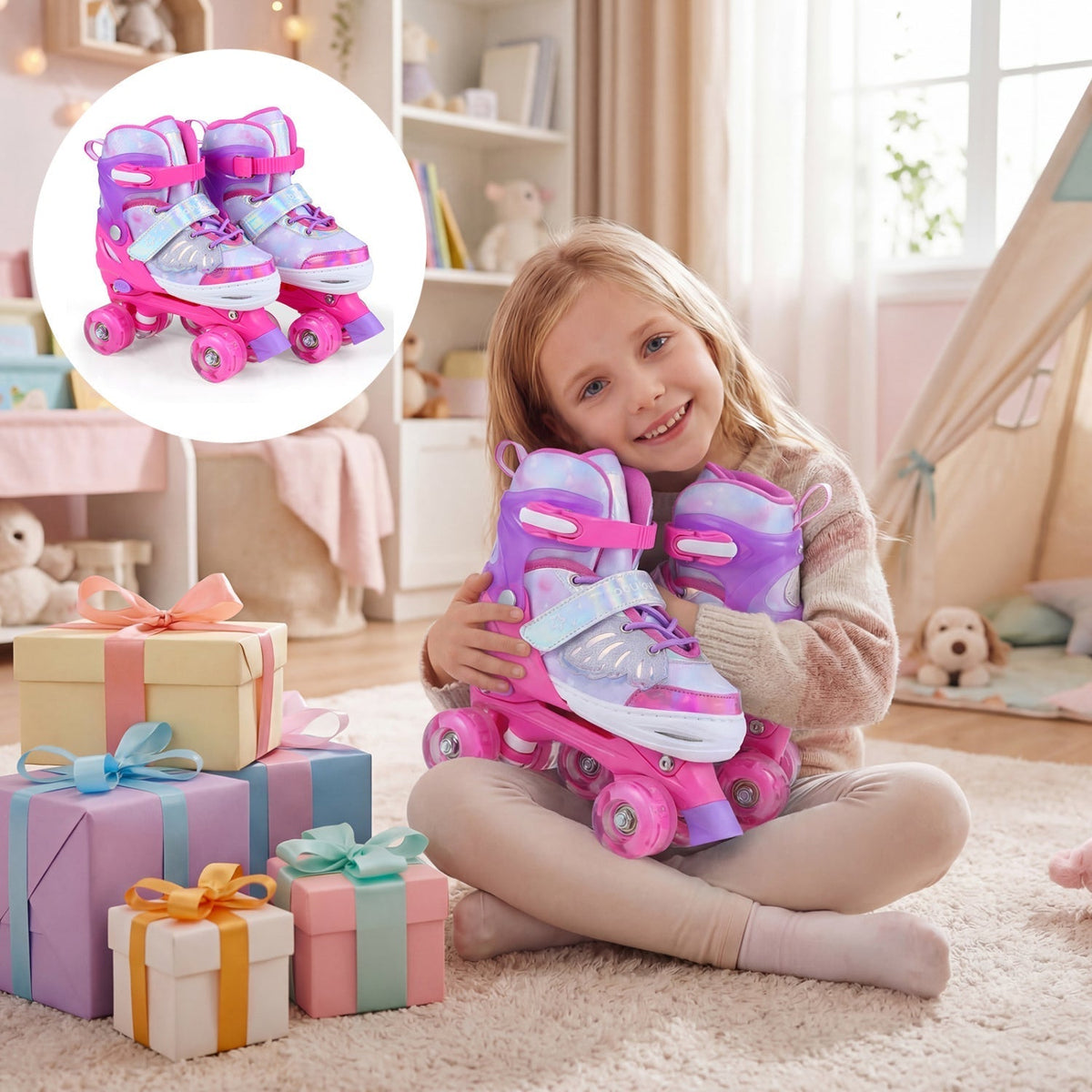Kids Roller Skates for Toddlers Ages 7-9 with 4 Light up WheelsTorqelo.com