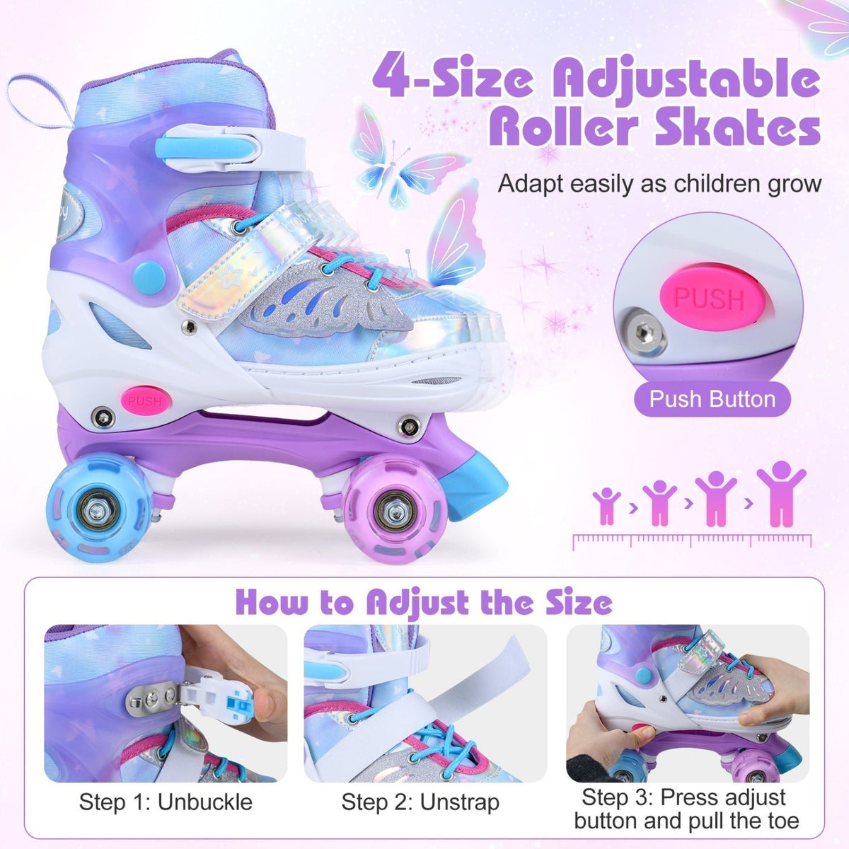 Kids Roller Skates for Toddlers Ages 7-9 with 4 Light up WheelsTorqelo.com