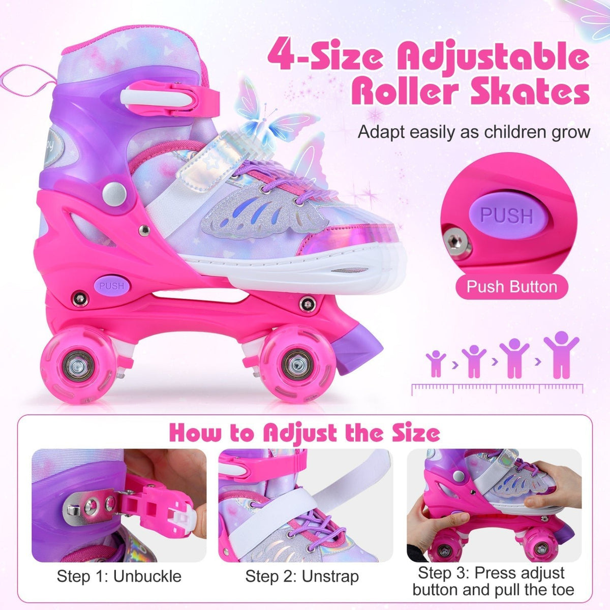 Kids Roller Skates for Toddlers Ages 7-9 with 4 Light up WheelsTorqelo.com