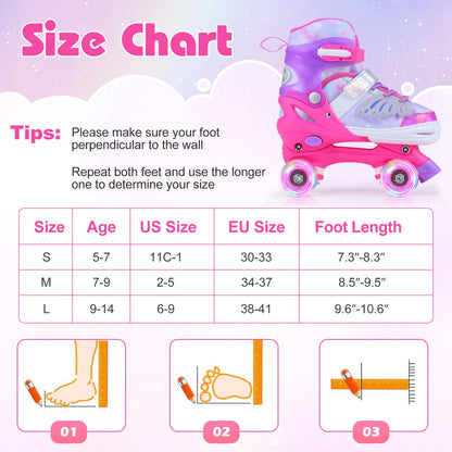 Kids Roller Skates for Toddlers Ages 7-9 with 4 Light up WheelsTorqelo.com