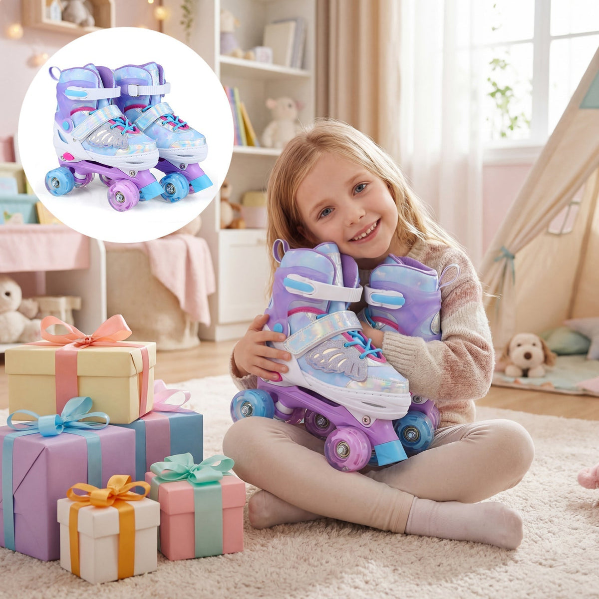 Kids Roller Skates for Toddlers Ages 7-9 with 4 Light up WheelsTorqelo.com