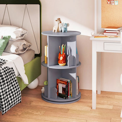 Kids Rotating Bookshelf 2-Tier Storage Rack with Bear BafflesKids BookshelfTorqelo.com