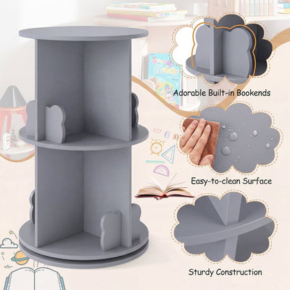 Kids Rotating Bookshelf 2-Tier Storage Rack with Bear BafflesKids BookshelfTorqelo.com
