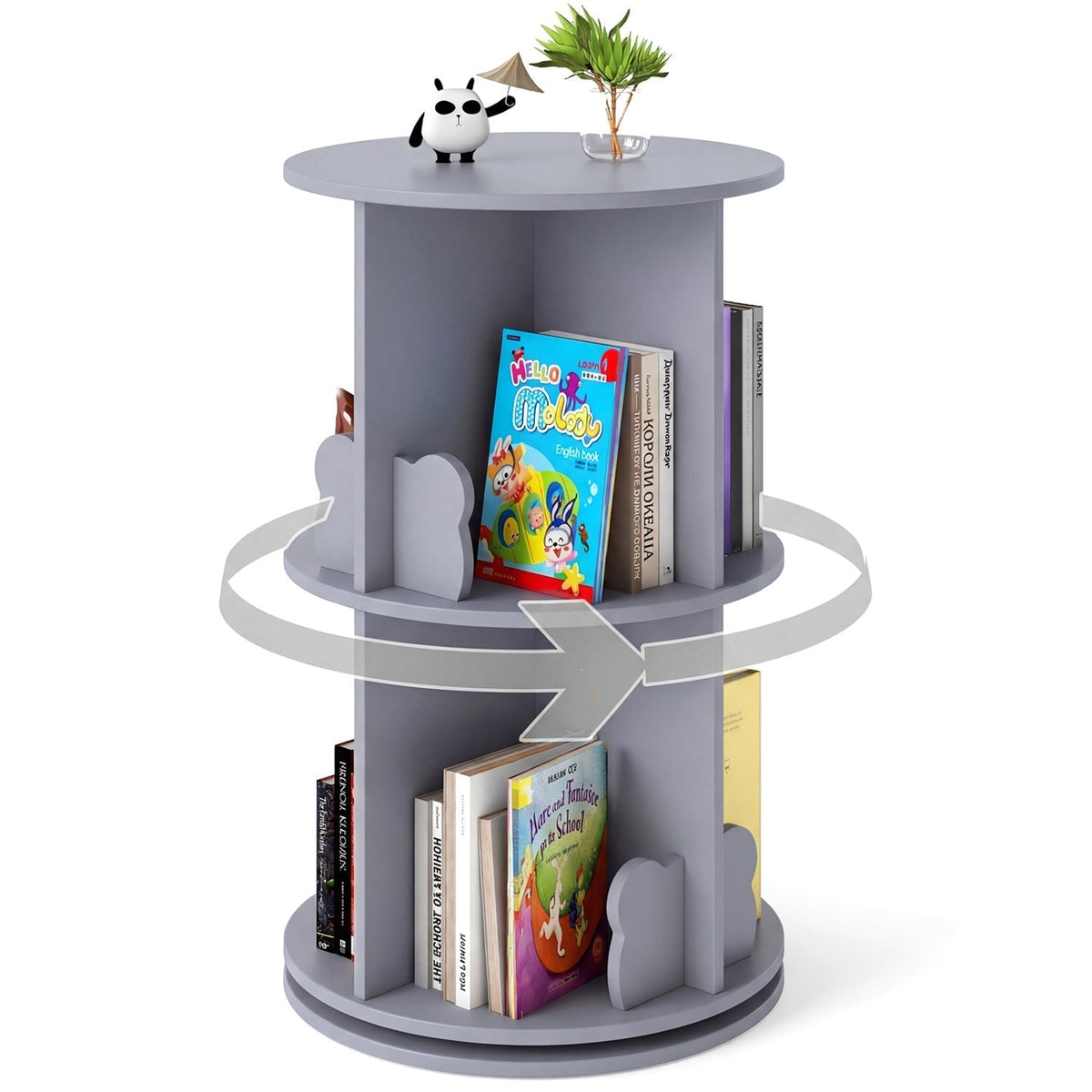 Kids Rotating Bookshelf 2-Tier Storage Rack with Bear BafflesKids BookshelfTorqelo.com