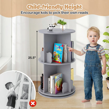 Kids Rotating Bookshelf 2-Tier Storage Rack with Bear BafflesKids BookshelfTorqelo.com