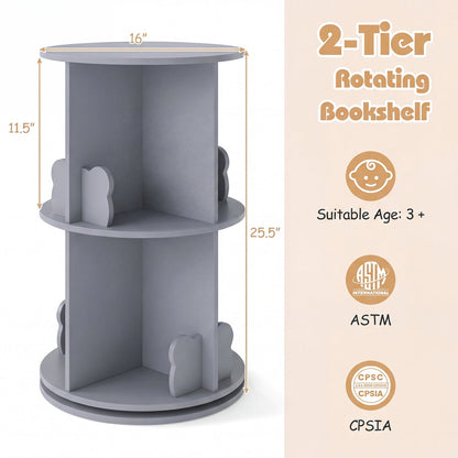 Kids Rotating Bookshelf 2-Tier Storage Rack with Bear BafflesKids BookshelfTorqelo.com