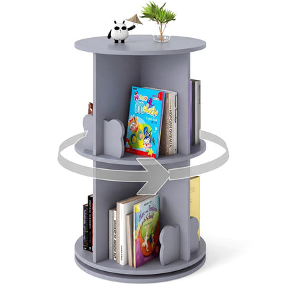 Kids Rotating Bookshelf 2-Tier Storage Rack with Bear BafflesKids BookshelfTorqelo.com