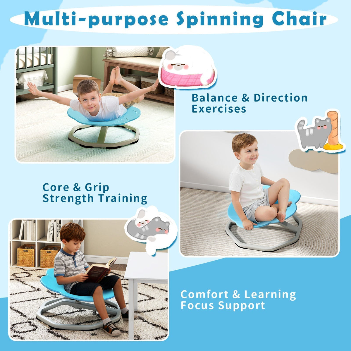 Kids Sensory Swivel Chair Cat Claw 360¬∞ Spinning Chair with Non-Slip Metal BaseTorqelo.com