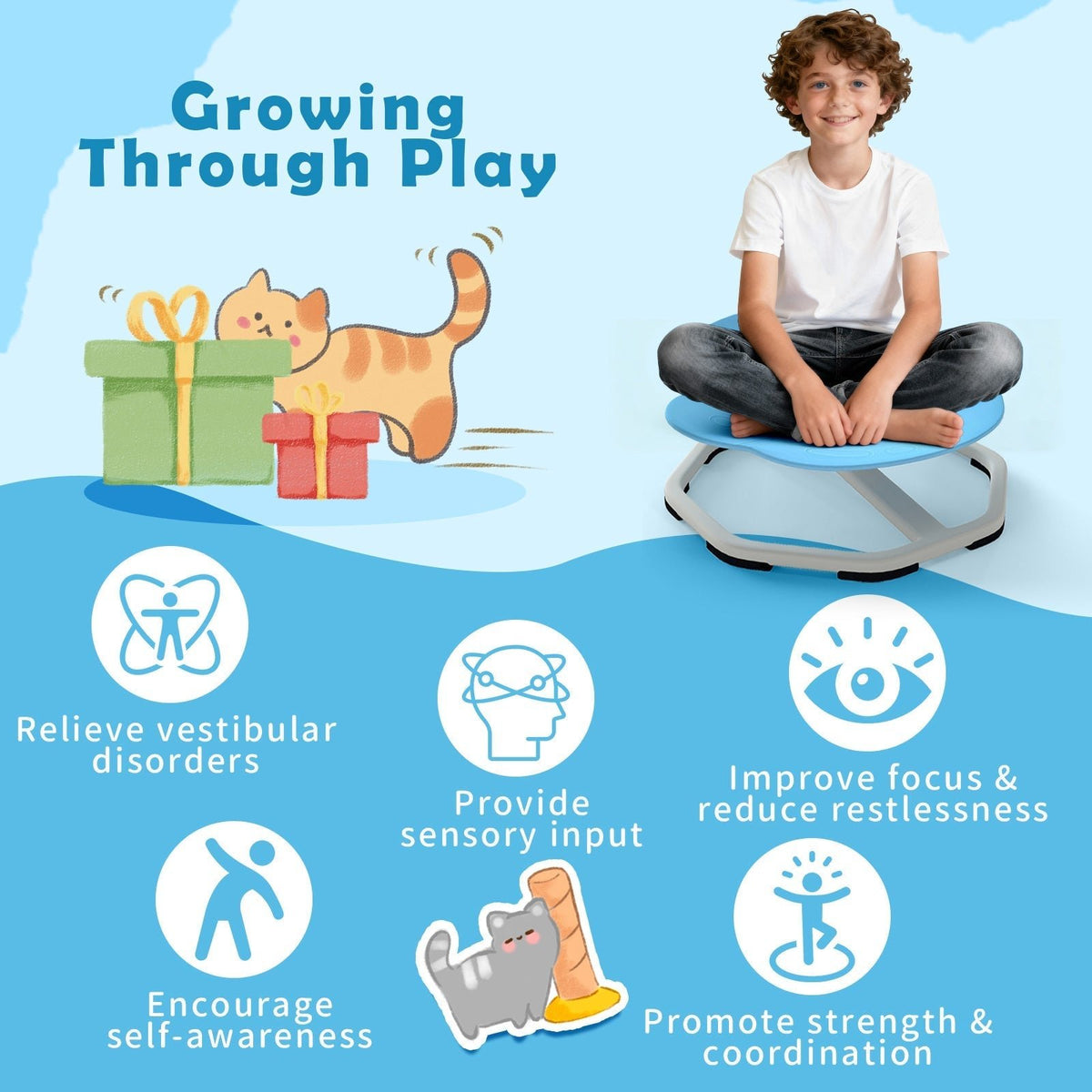 Kids Sensory Swivel Chair Cat Claw 360¬∞ Spinning Chair with Non-Slip Metal BaseTorqelo.com
