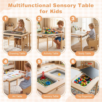 Kids Sensory Table Set with Adjustable Height and 2 ChairsKids Table SetTorqelo.com