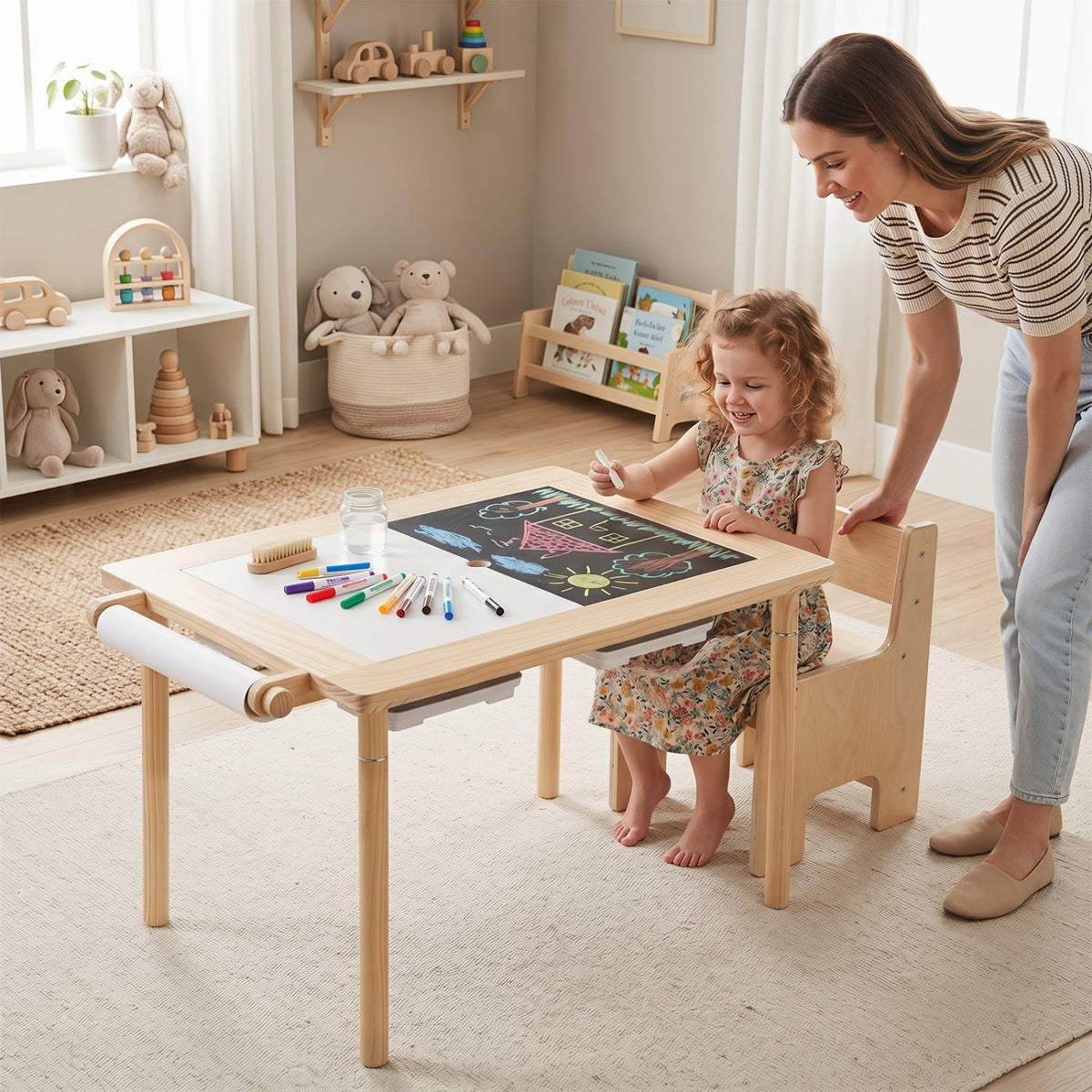 Kids Sensory Table Set with Adjustable Height and 2 ChairsKids Table SetTorqelo.com