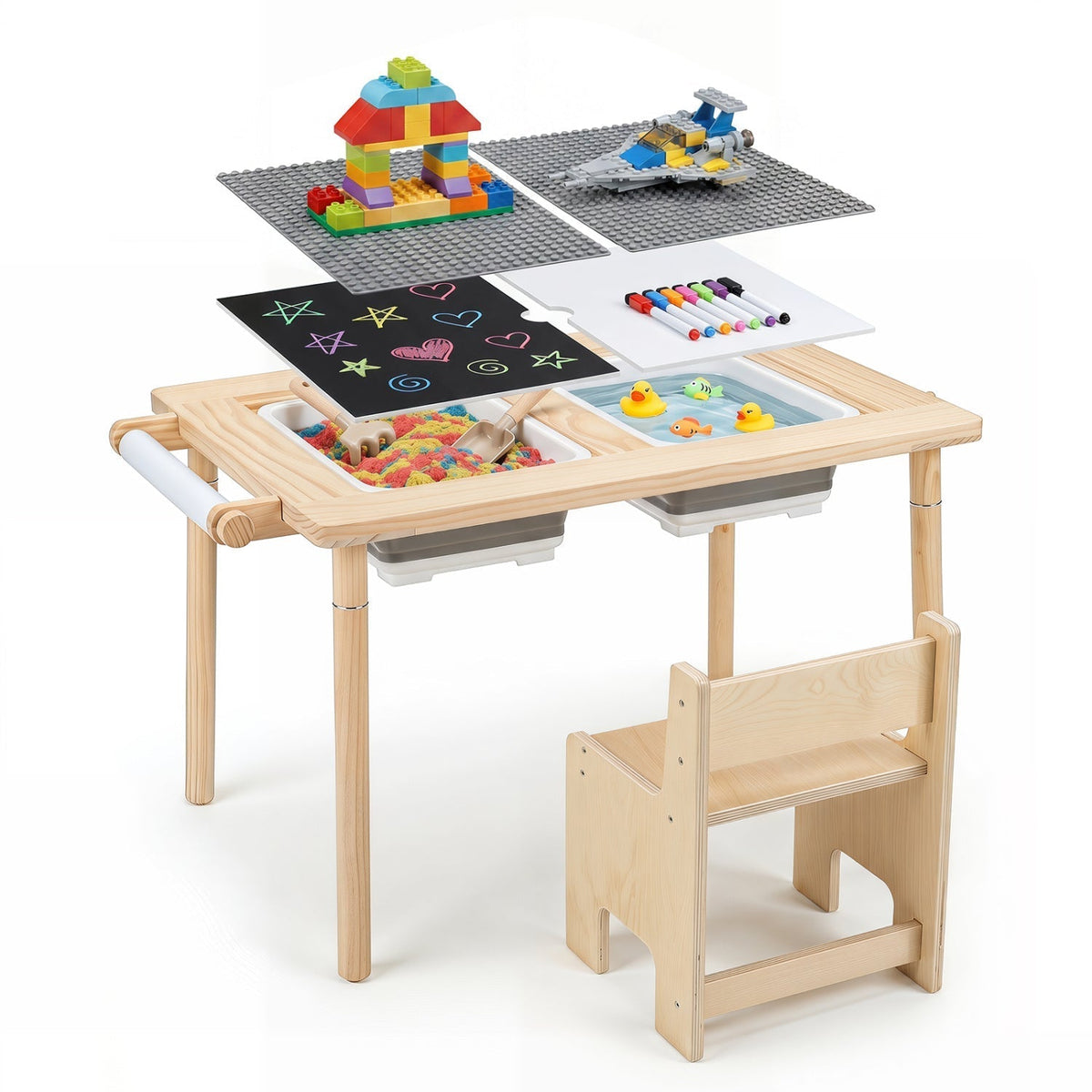 Kids Sensory Table Set with Adjustable Height and 2 ChairsKids Table SetTorqelo.com