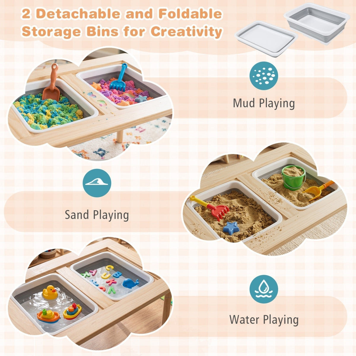 Kids Sensory Table Set with Adjustable Height and 2 ChairsKids Table SetTorqelo.com