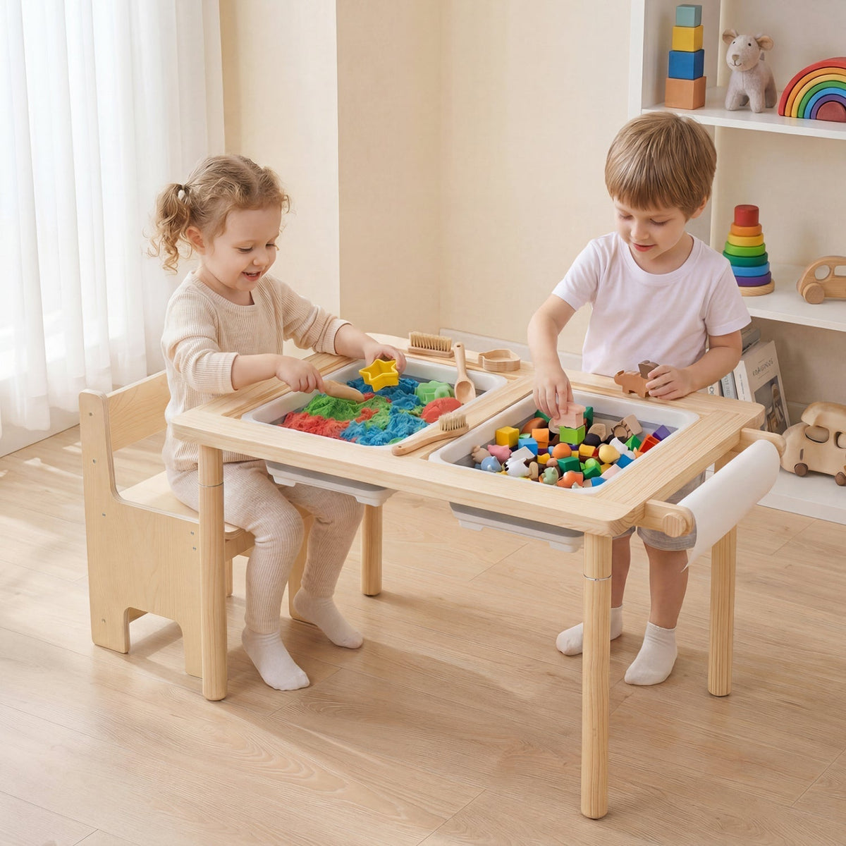 Kids Sensory Table Set with Adjustable Height and 2 ChairsKids Table SetTorqelo.com