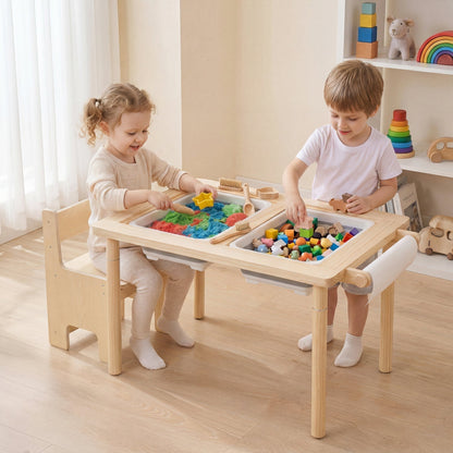 Kids Sensory Table Set with Adjustable Height and 2 ChairsKids Table SetTorqelo.com
