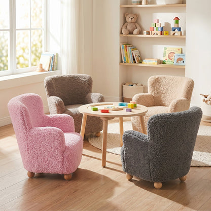 Kids Sherpa Armchair with Solid Wood Legs - Light PinkKids FurnitureTorqelo.com