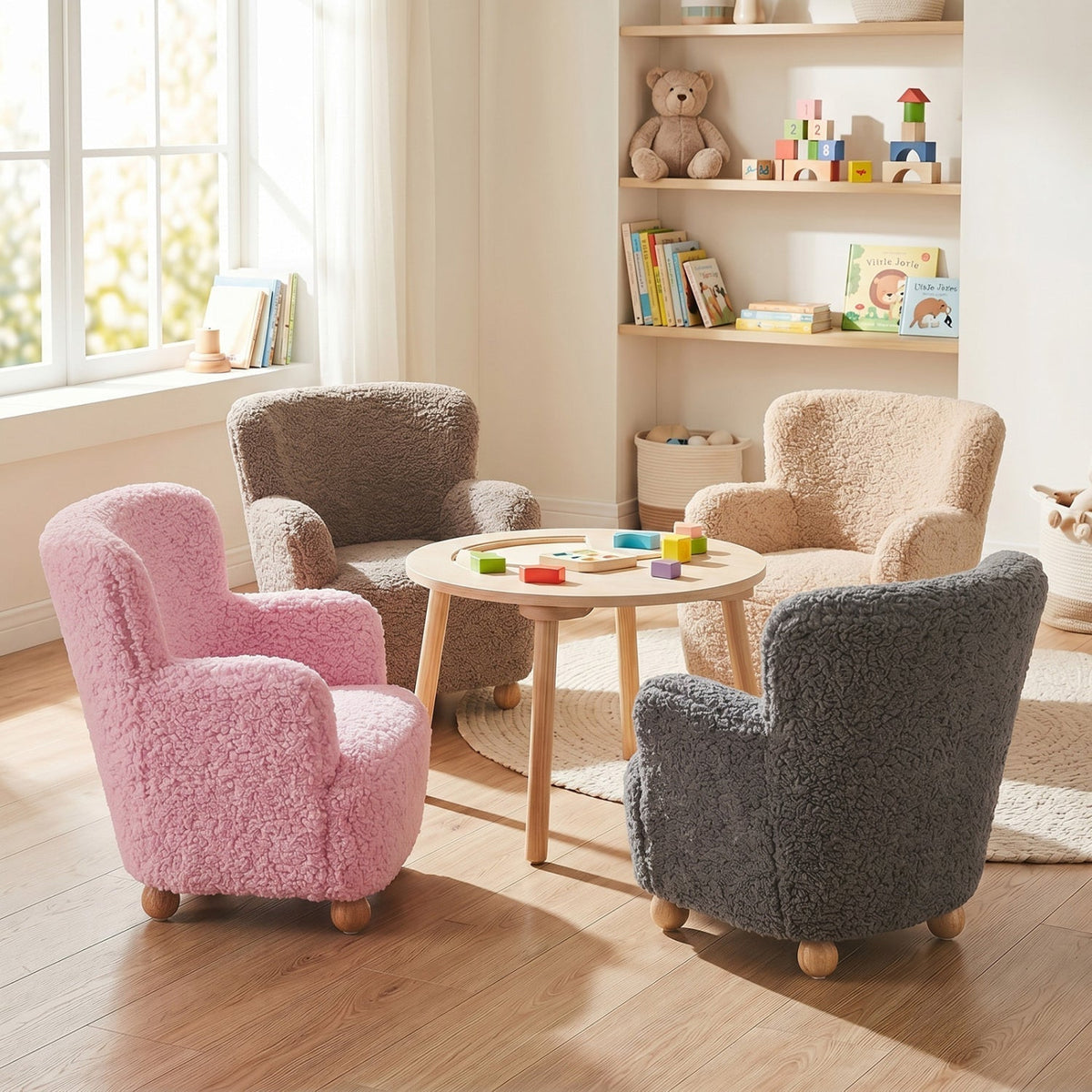 Kids Sherpa Armchair with Solid Wood Legs - Light PinkKids FurnitureTorqelo.com