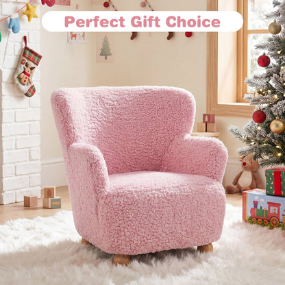 Kids Sherpa Armchair with Solid Wood Legs - Light PinkKids FurnitureTorqelo.com