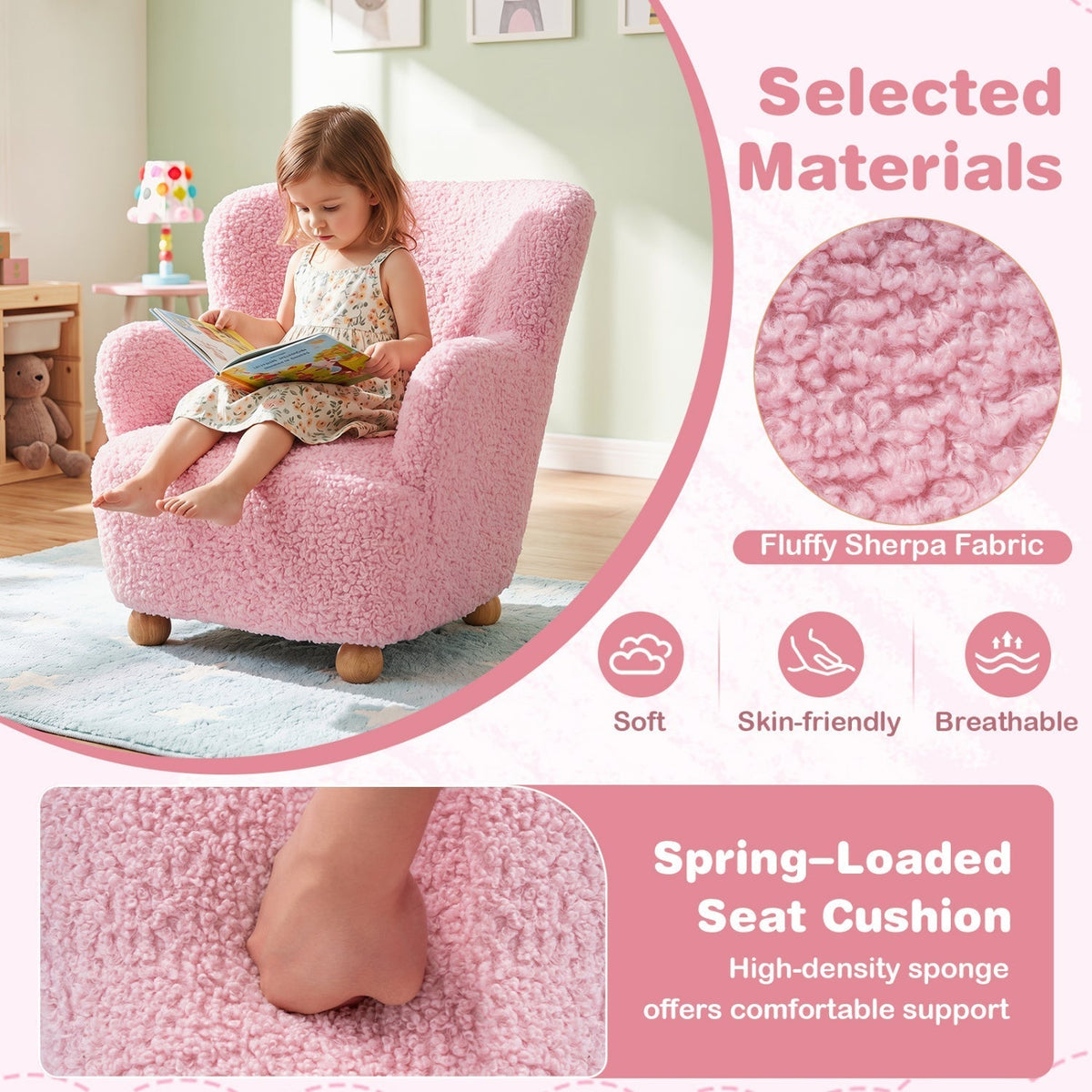Kids Sherpa Armchair with Solid Wood Legs - Light PinkKids FurnitureTorqelo.com