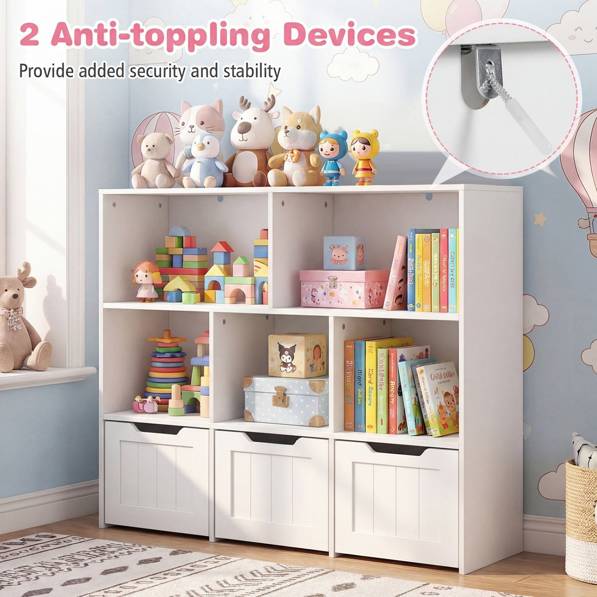 Kids Storage Organizer with 3 Drawers and 5 CubbiesKids StorageTorqelo.com