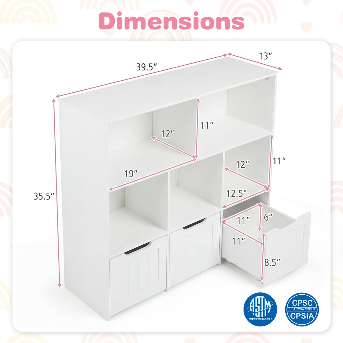 Kids Storage Organizer with 3 Drawers and 5 CubbiesKids StorageTorqelo.com