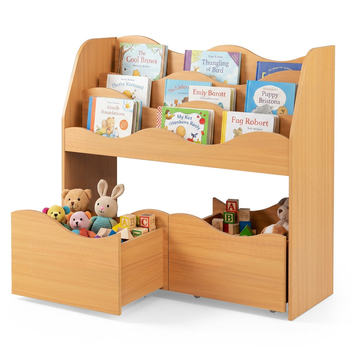 Kids Storage Organizer with Rolling Drawers and BookshelfKids Storage FurnitureTorqelo.com