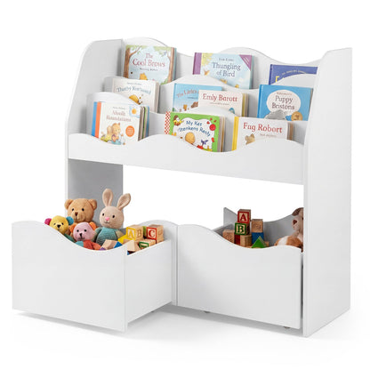 Kids Storage Organizer with Rolling Drawers and BookshelfKids Storage FurnitureTorqelo.com