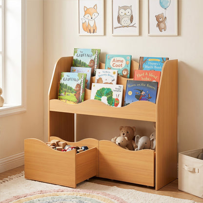 Kids Storage Organizer with Rolling Drawers and BookshelfKids Storage FurnitureTorqelo.com