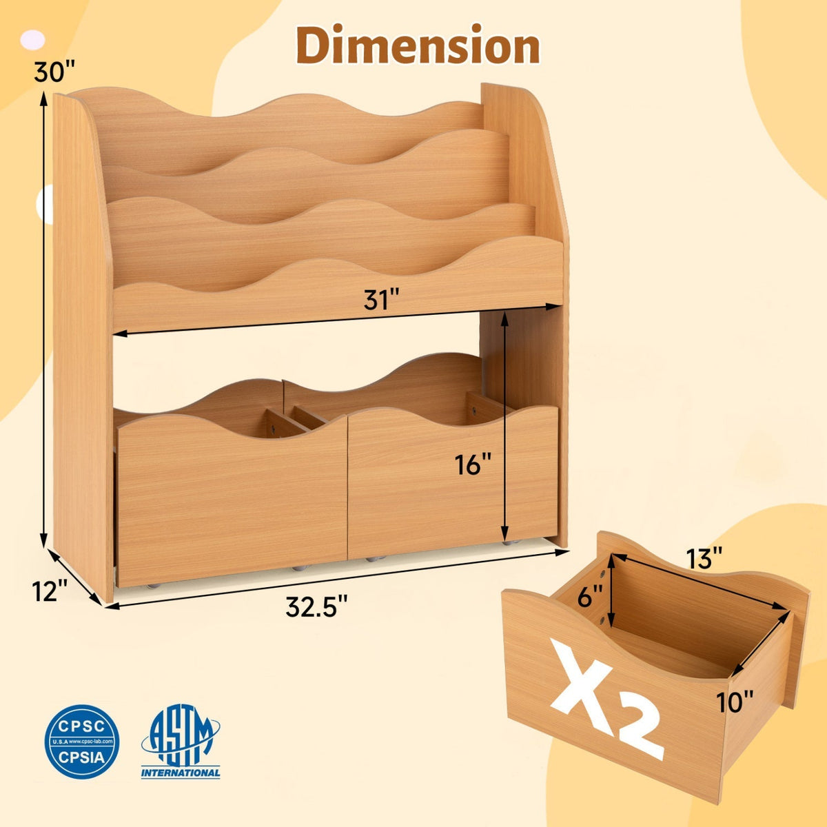 Kids Storage Organizer with Rolling Drawers and BookshelfKids Storage FurnitureTorqelo.com