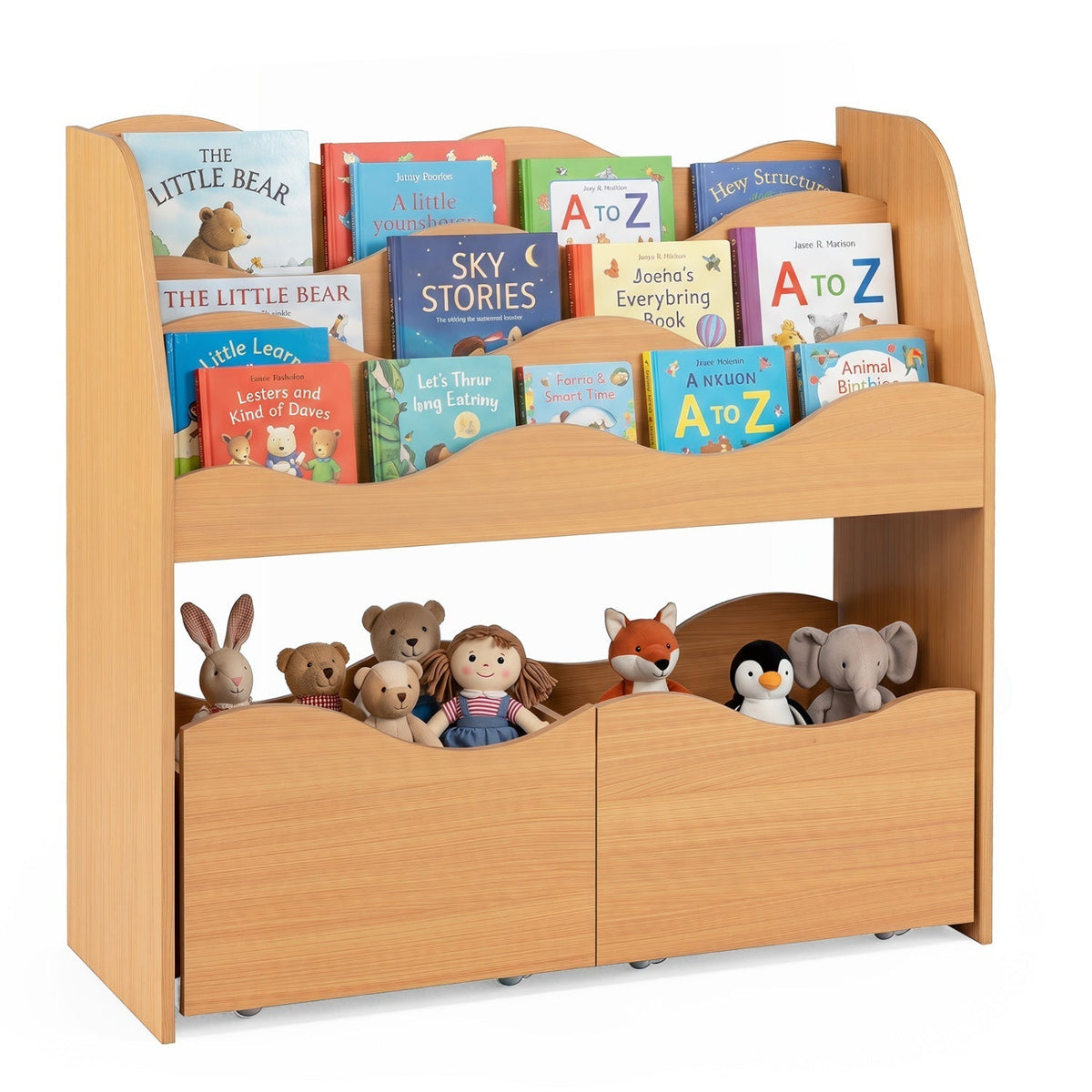 Kids Storage Organizer with Rolling Drawers and BookshelfKids Storage FurnitureTorqelo.com