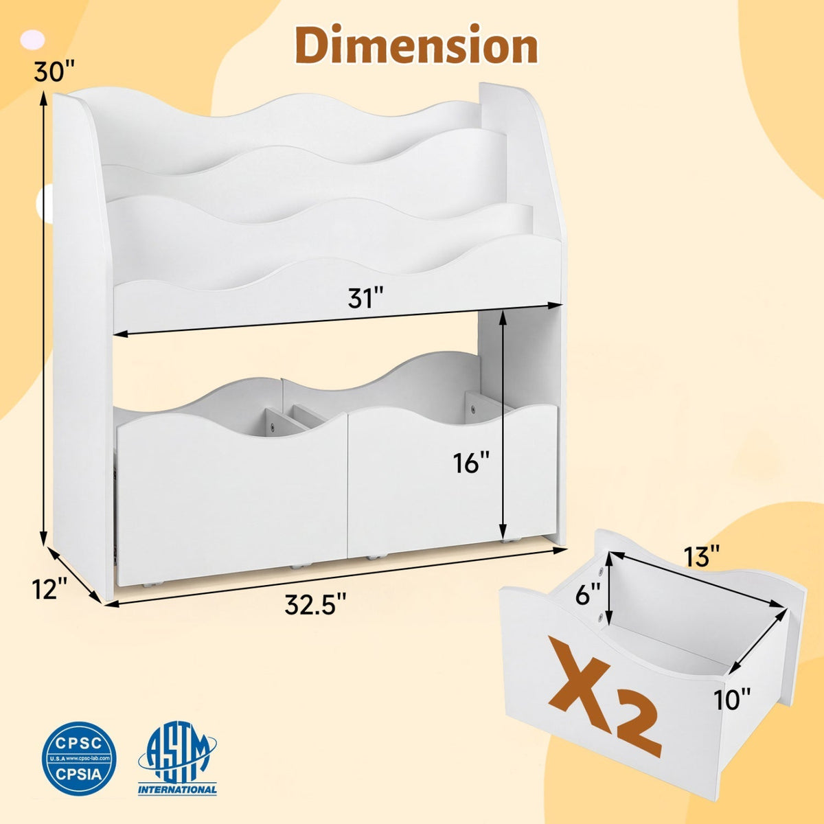 Kids Storage Organizer with Rolling Drawers and BookshelfKids Storage FurnitureTorqelo.com