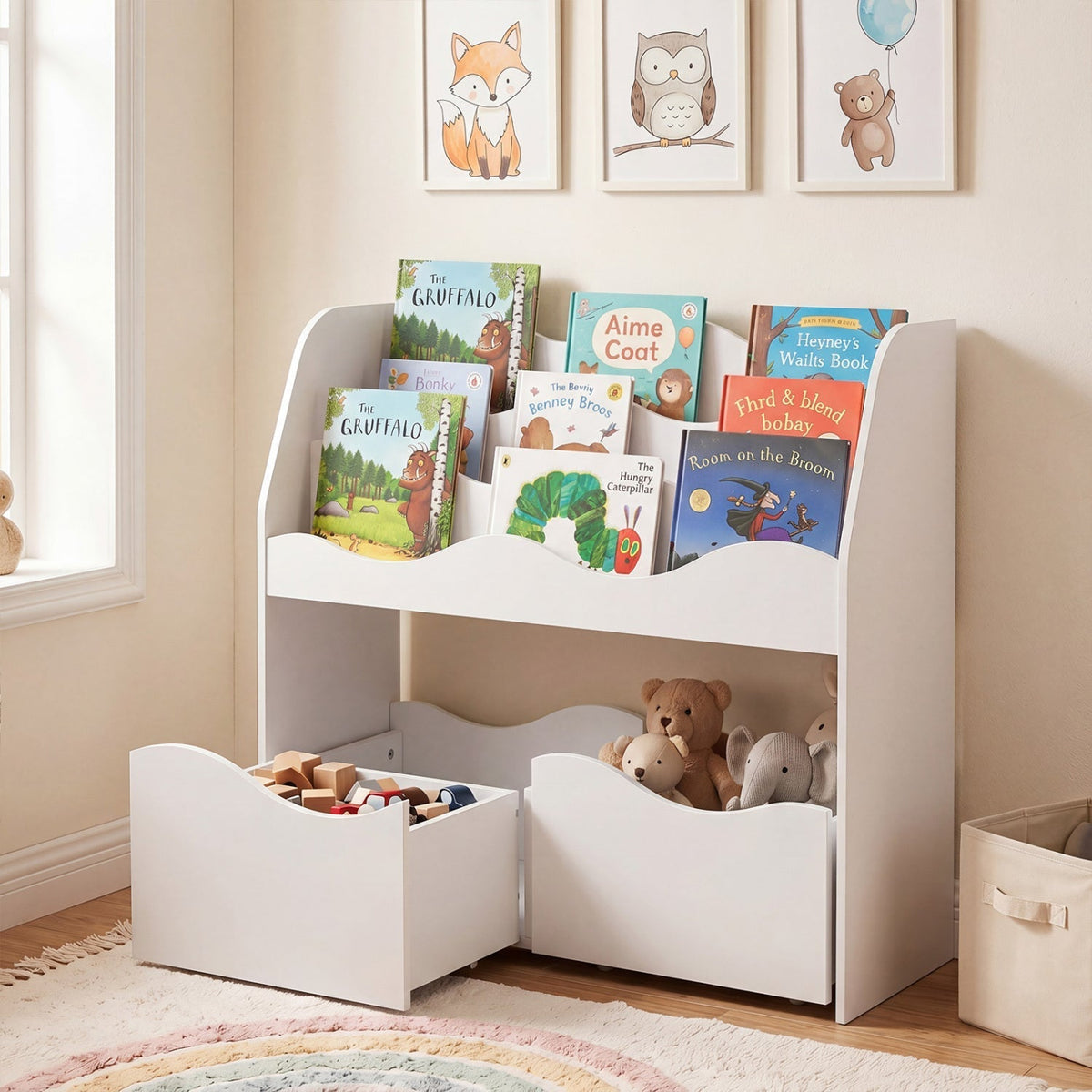 Kids Storage Organizer with Rolling Drawers and BookshelfKids Storage FurnitureTorqelo.com