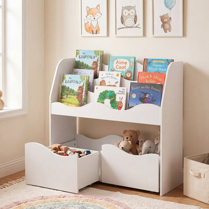 Kids Storage Organizer with Rolling Drawers and BookshelfKids Storage FurnitureTorqelo.com