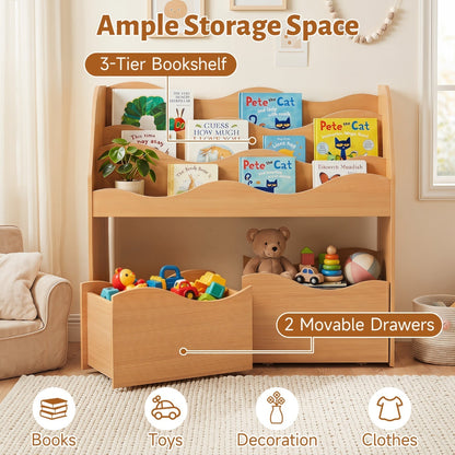 Kids Storage Organizer with Rolling Drawers and BookshelfKids Storage FurnitureTorqelo.com