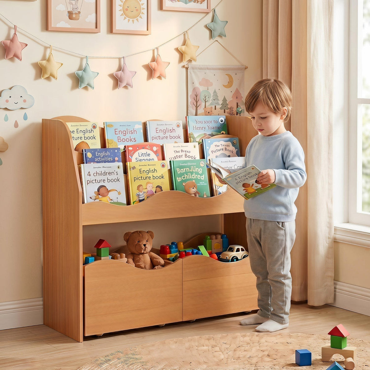 Kids Storage Organizer with Rolling Drawers and BookshelfKids Storage FurnitureTorqelo.com