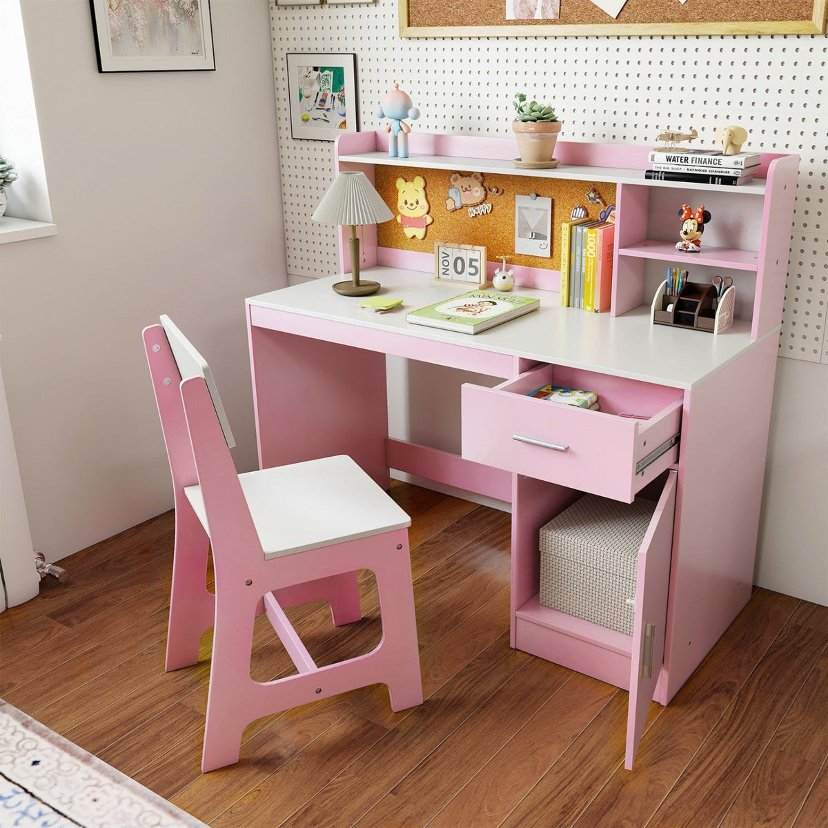 Kids Study Desk and Chair Set with Storage and Bulletin BoardKids Desk SetTorqelo.com