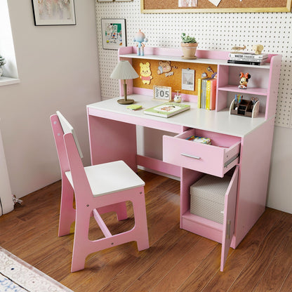 Kids Study Desk and Chair Set with Storage and Bulletin BoardKids Desk SetTorqelo.com