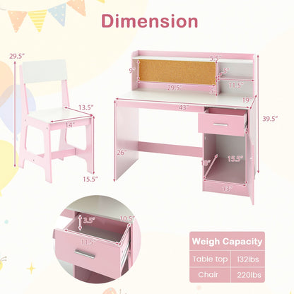 Kids Study Desk and Chair Set with Storage and Bulletin BoardKids Desk SetTorqelo.com