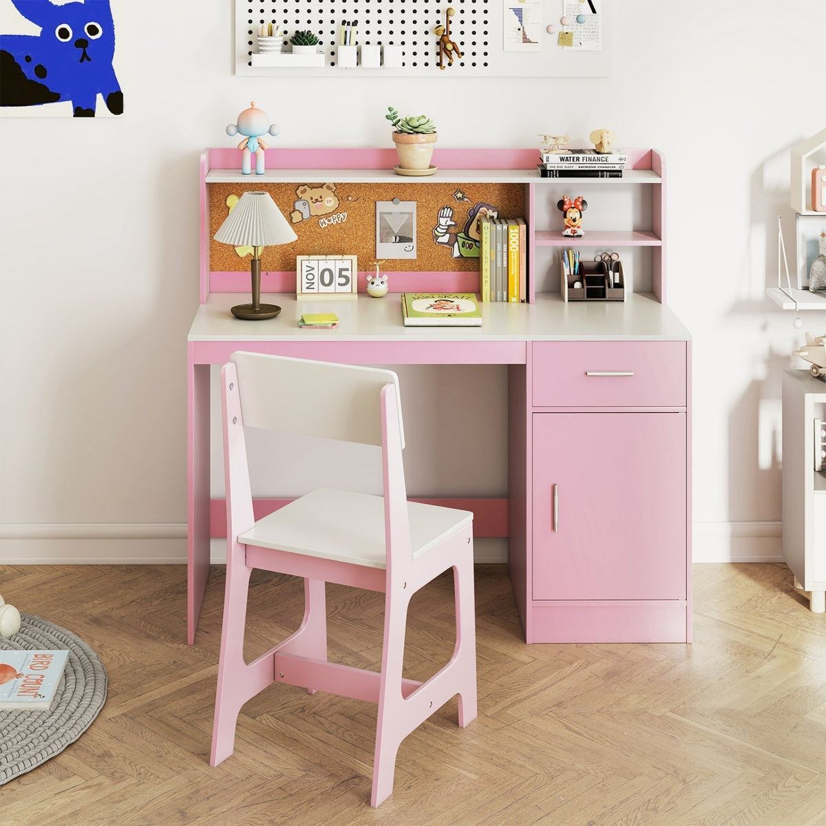 Kids Study Desk and Chair Set with Storage and Bulletin BoardKids Desk SetTorqelo.com