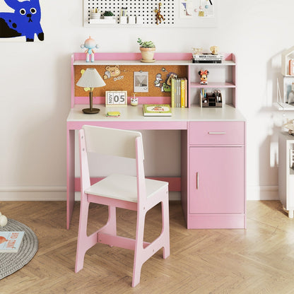 Kids Study Desk and Chair Set with Storage and Bulletin BoardKids Desk SetTorqelo.com