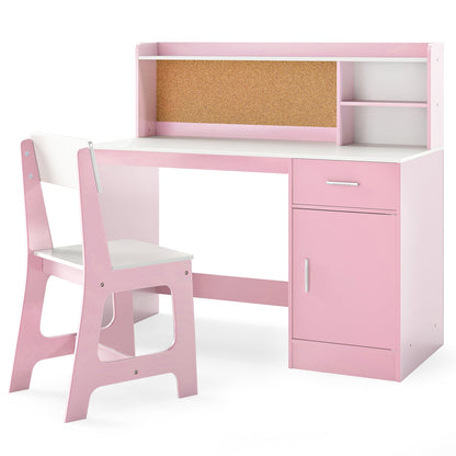 Kids Study Desk and Chair Set with Storage and Bulletin BoardKids Desk SetTorqelo.com