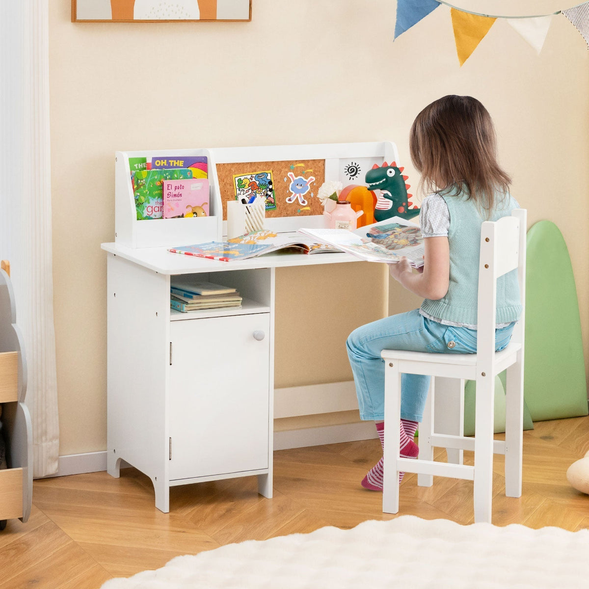 Kids Study Desk and Chair Set with Storage CabinetKids Desk SetTorqelo.com