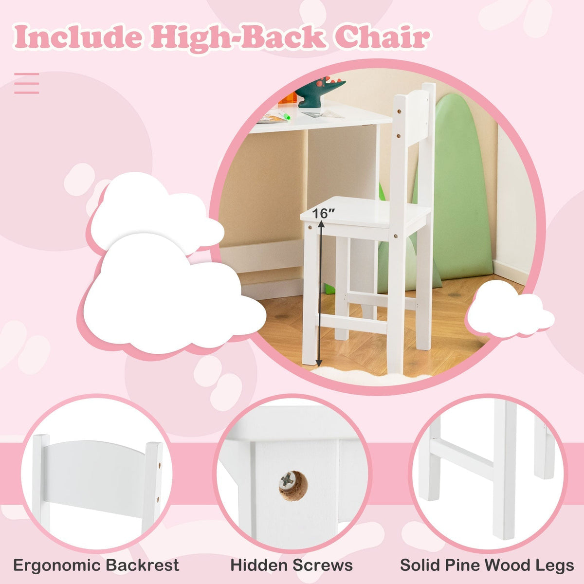 Kids Study Desk and Chair Set with Storage CabinetKids Desk SetTorqelo.com