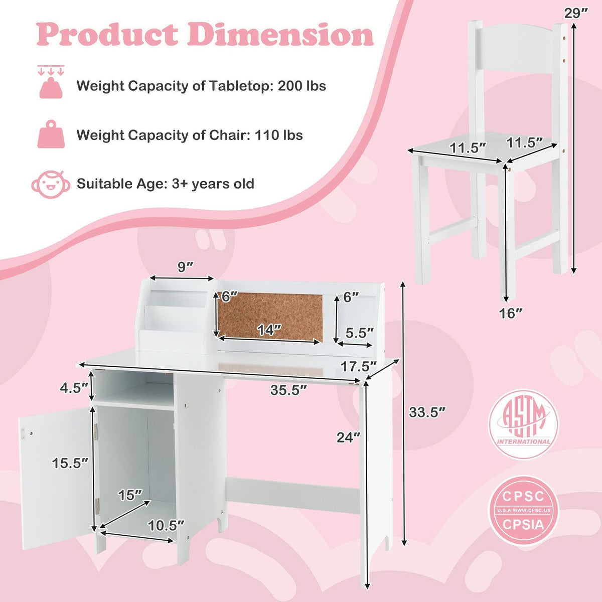 Kids Study Desk and Chair Set with Storage CabinetKids Desk SetTorqelo.com