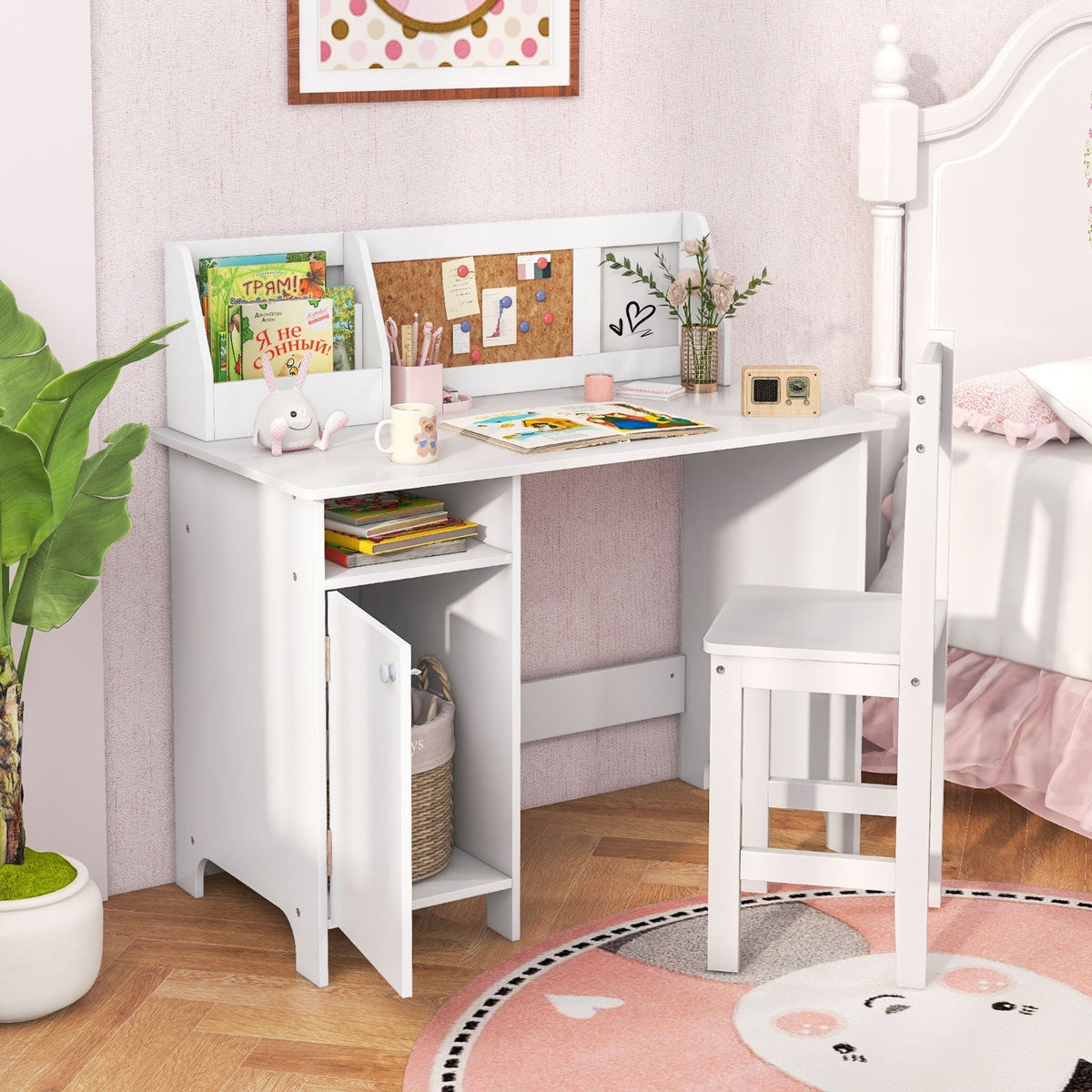 Kids Study Desk and Chair Set with Storage CabinetKids Desk SetTorqelo.com