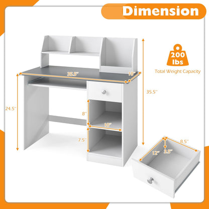 Kids Study Desk with Hutch, Drawer & ShelvesKids DeskTorqelo.com
