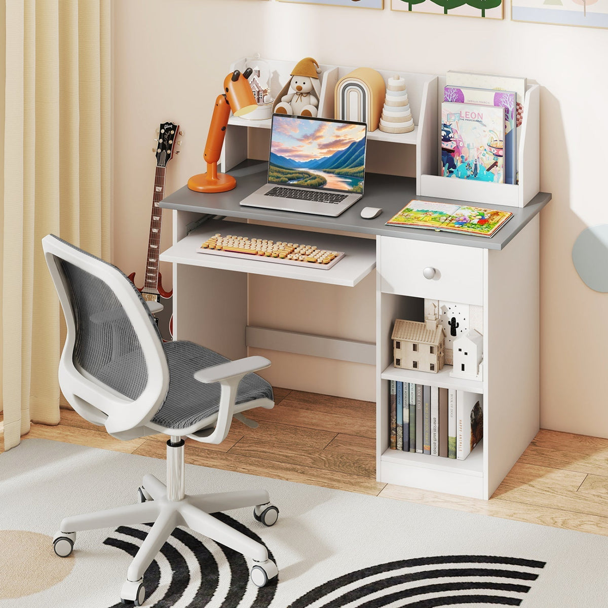 Kids Study Desk with Hutch, Drawer & ShelvesKids DeskTorqelo.com