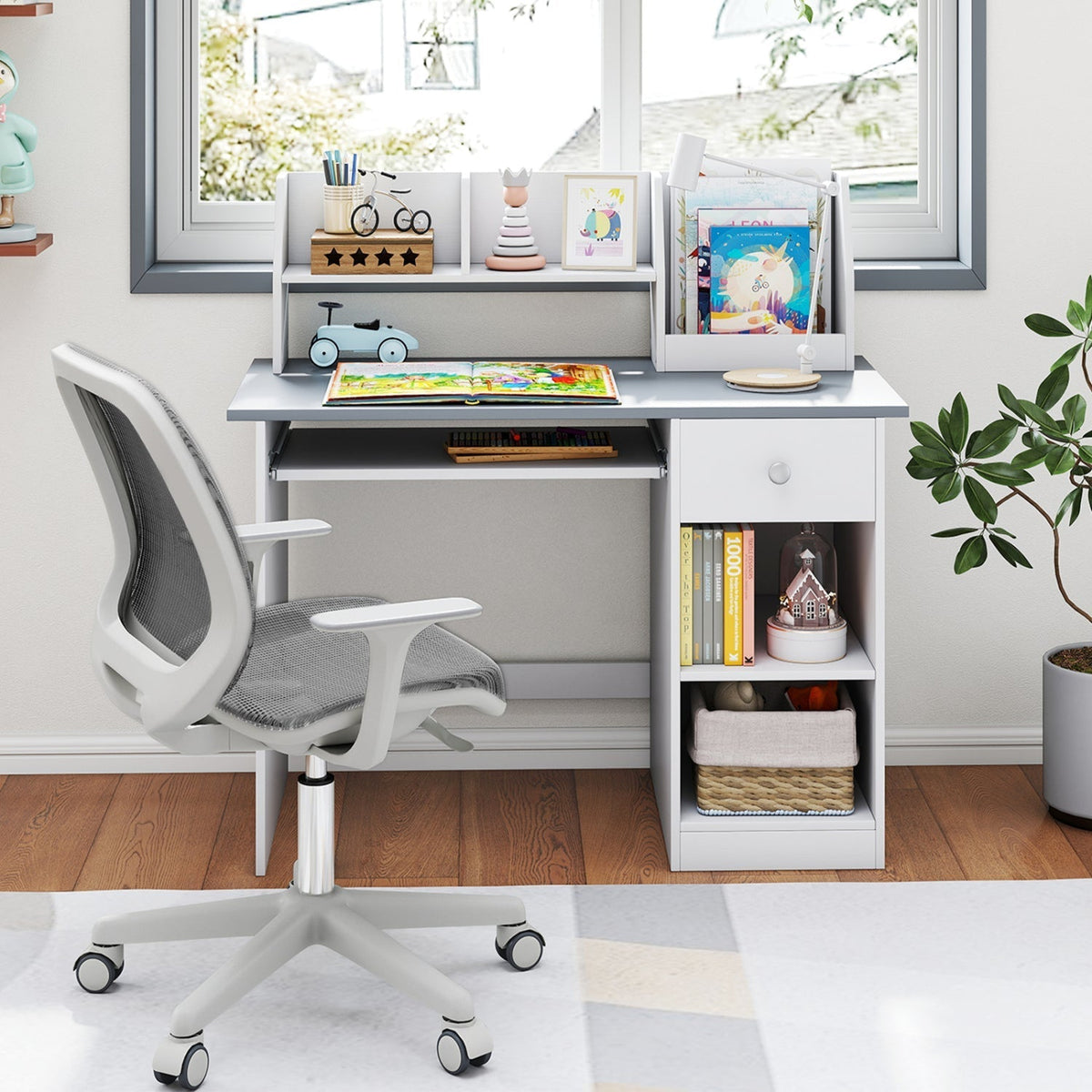 Kids Study Desk with Hutch, Drawer & ShelvesKids DeskTorqelo.com