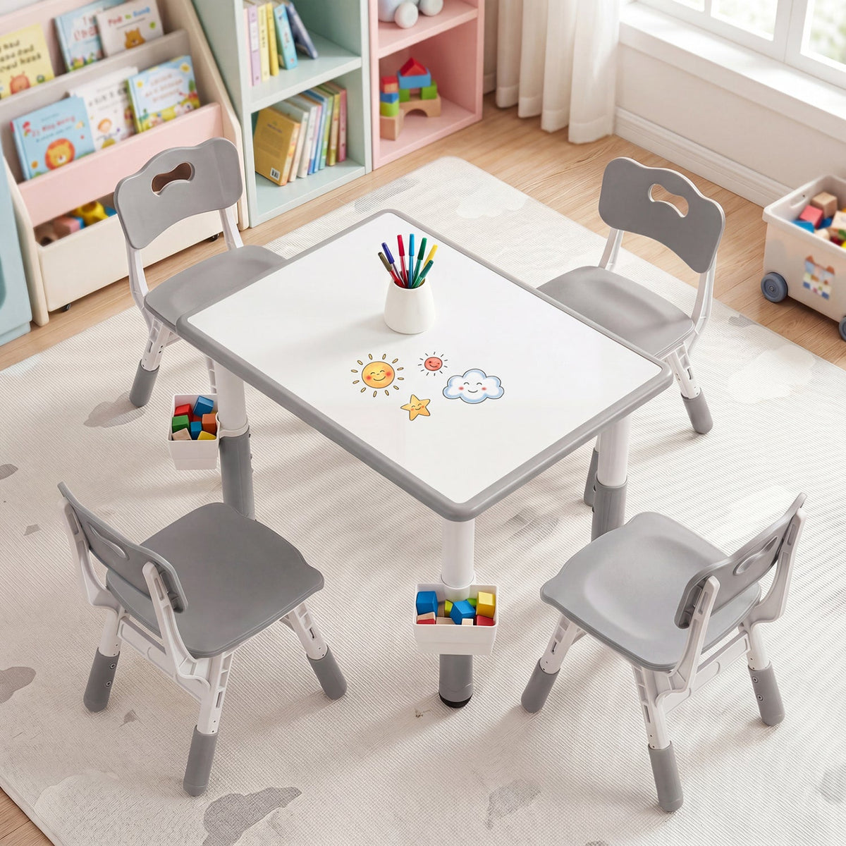 Kids Table and 4 Chairs Set with Adjustable HeightKids Table & Chair SetTorqelo.com