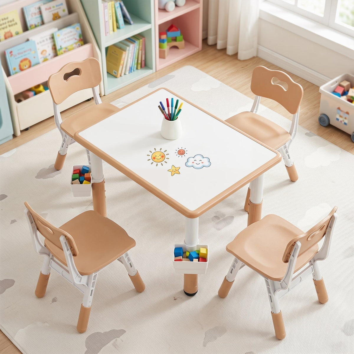 Kids Table and 4 Chairs Set with Adjustable HeightKids Table & Chair SetTorqelo.com